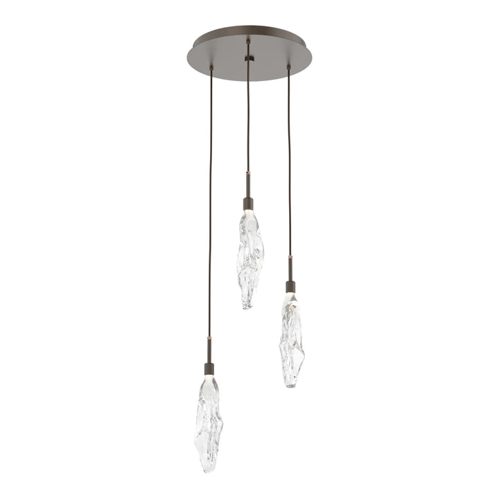 Icefall Round Pendant Chandelier by Hammerton Studio 3 Lights in Flat Bronze with Clear glass
