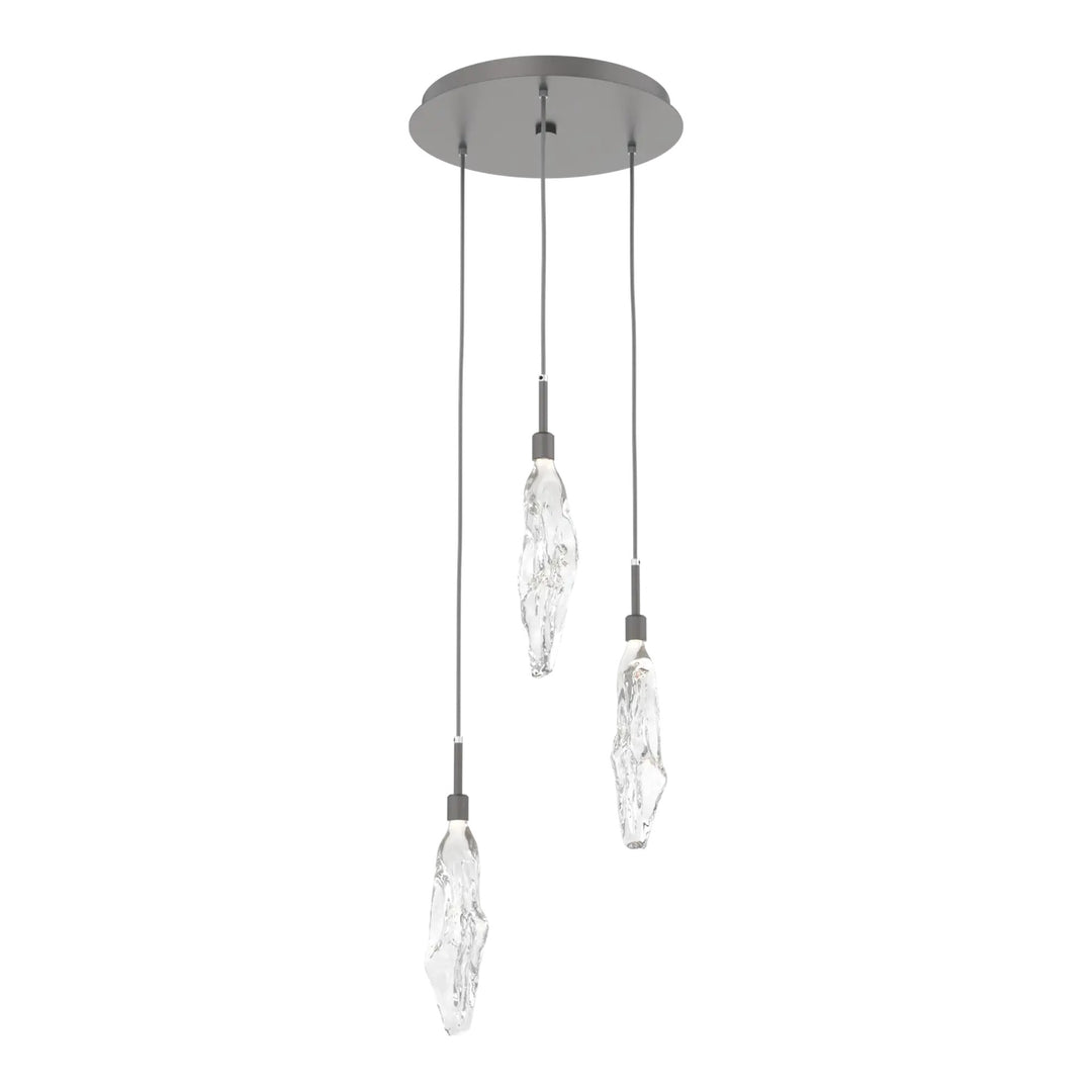Icefall Round Pendant Chandelier by Hammerton Studio 3 Lights in Graphite with Clear glass