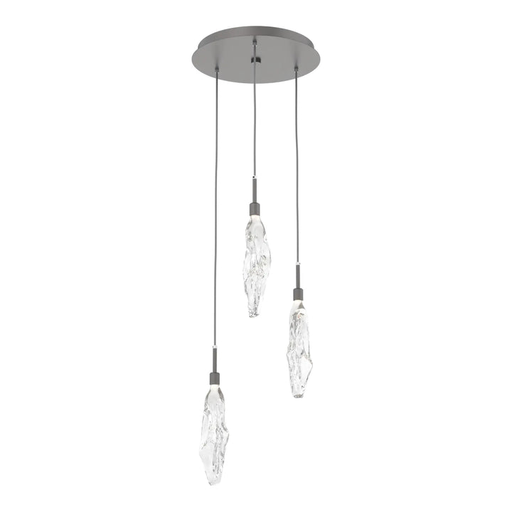 Icefall Round Pendant Chandelier by Hammerton Studio 3 Lights in Graphite with Clear glass