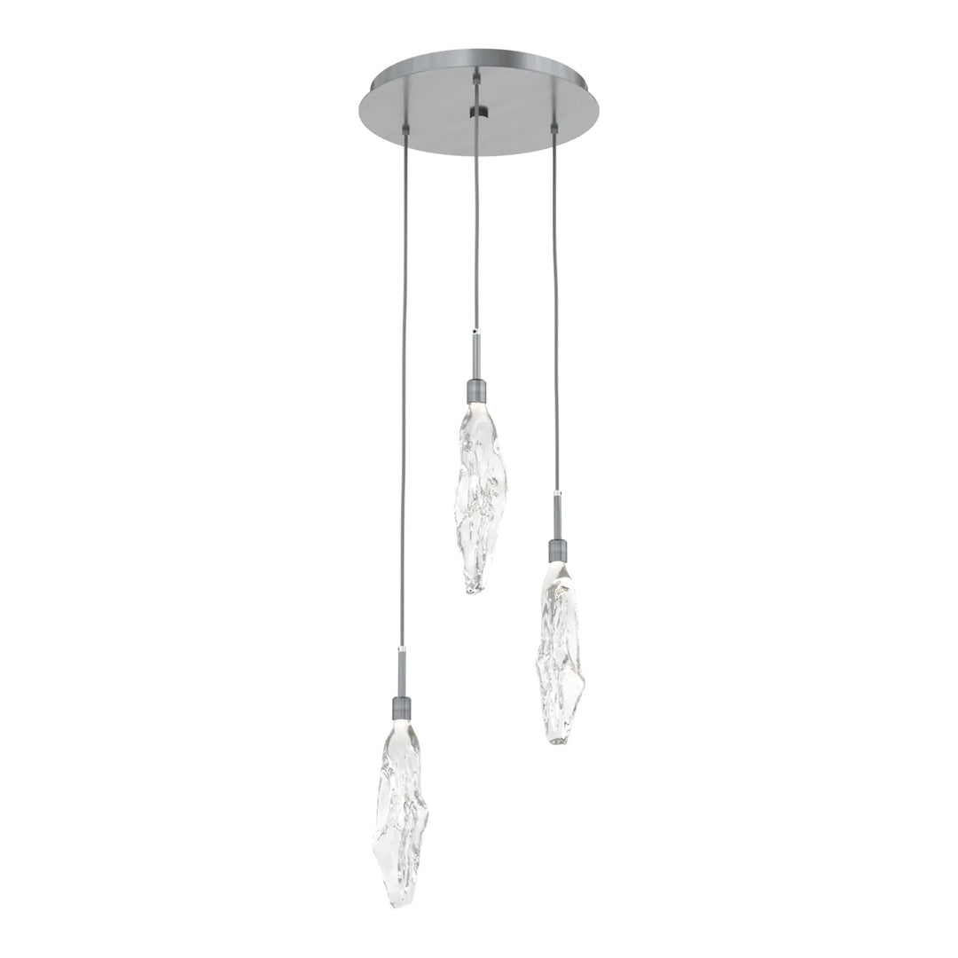 Icefall Round Pendant Chandelier by Hammerton Studio 3 Lights in Gunmetal with Clear glass