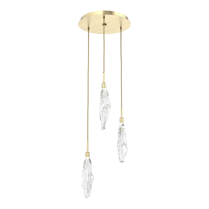 Icefall Round Pendant Chandelier by Hammerton Studio 3 Lights in Heritage Brass with Clear glass