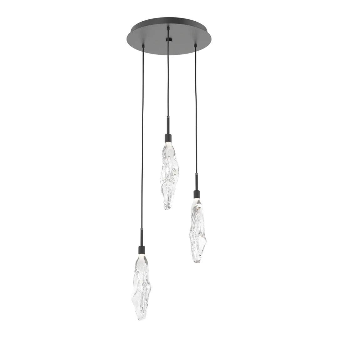 Icefall Round Pendant Chandelier by Hammerton Studio 3 Lights in Matte Black with Clear glass