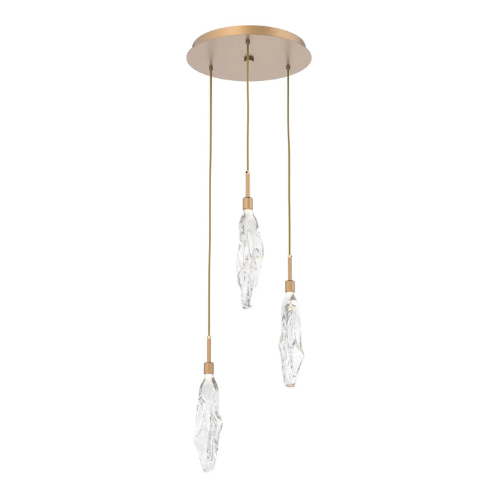 Icefall Round Pendant Chandelier by Hammerton Studio 3 Lights in Novel Brass with Clear glass
