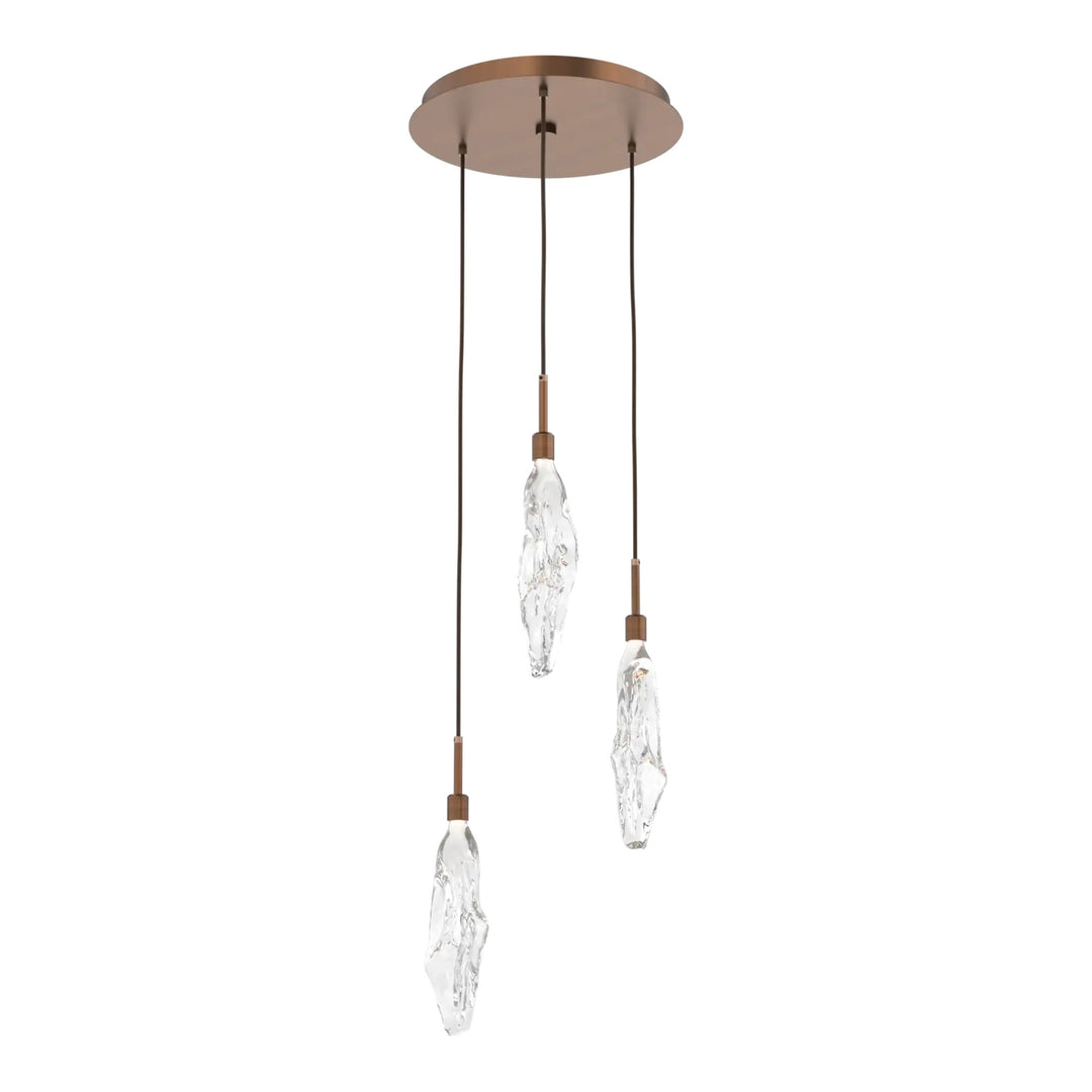 Icefall Round Pendant Chandelier by Hammerton Studio 3 Lights in Oil-Rubbed Bronze with Clear glass