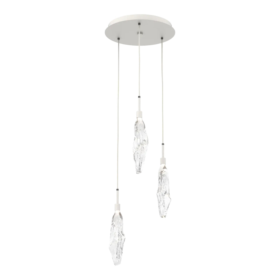 Icefall Round Pendant Chandelier by Hammerton Studio 3 Lights in Salt White with Clear glass