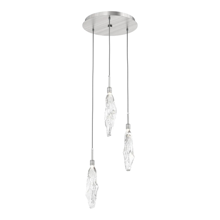 Icefall Round Pendant Chandelier by Hammerton Studio 3 Lights in Satin Nickel with Clear glass