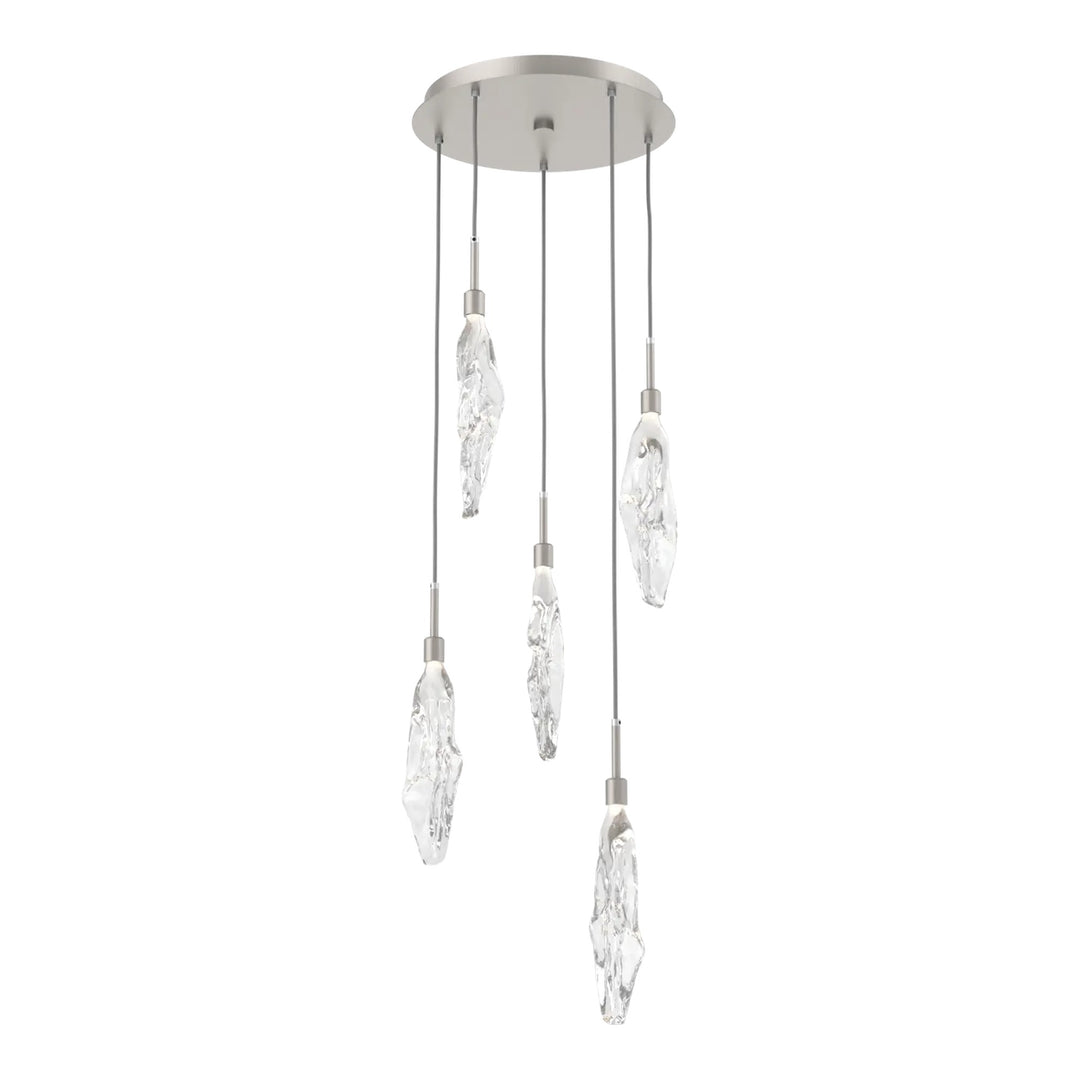 Icefall Round Pendant Chandelier by Hammerton Studio 5 Lights in Beige Silver with Clear glass