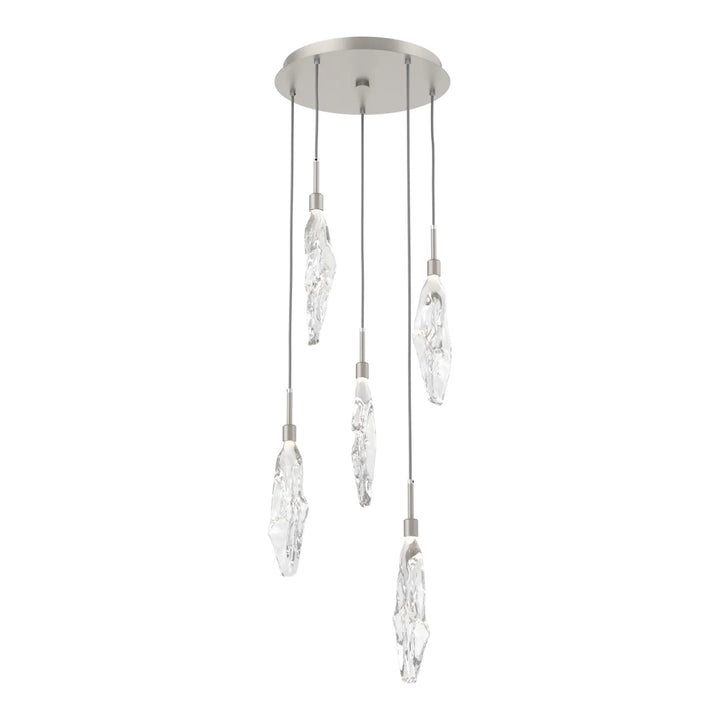 Icefall Round Pendant Chandelier by Hammerton Studio 5 Lights in Beige Silver with Clear glass