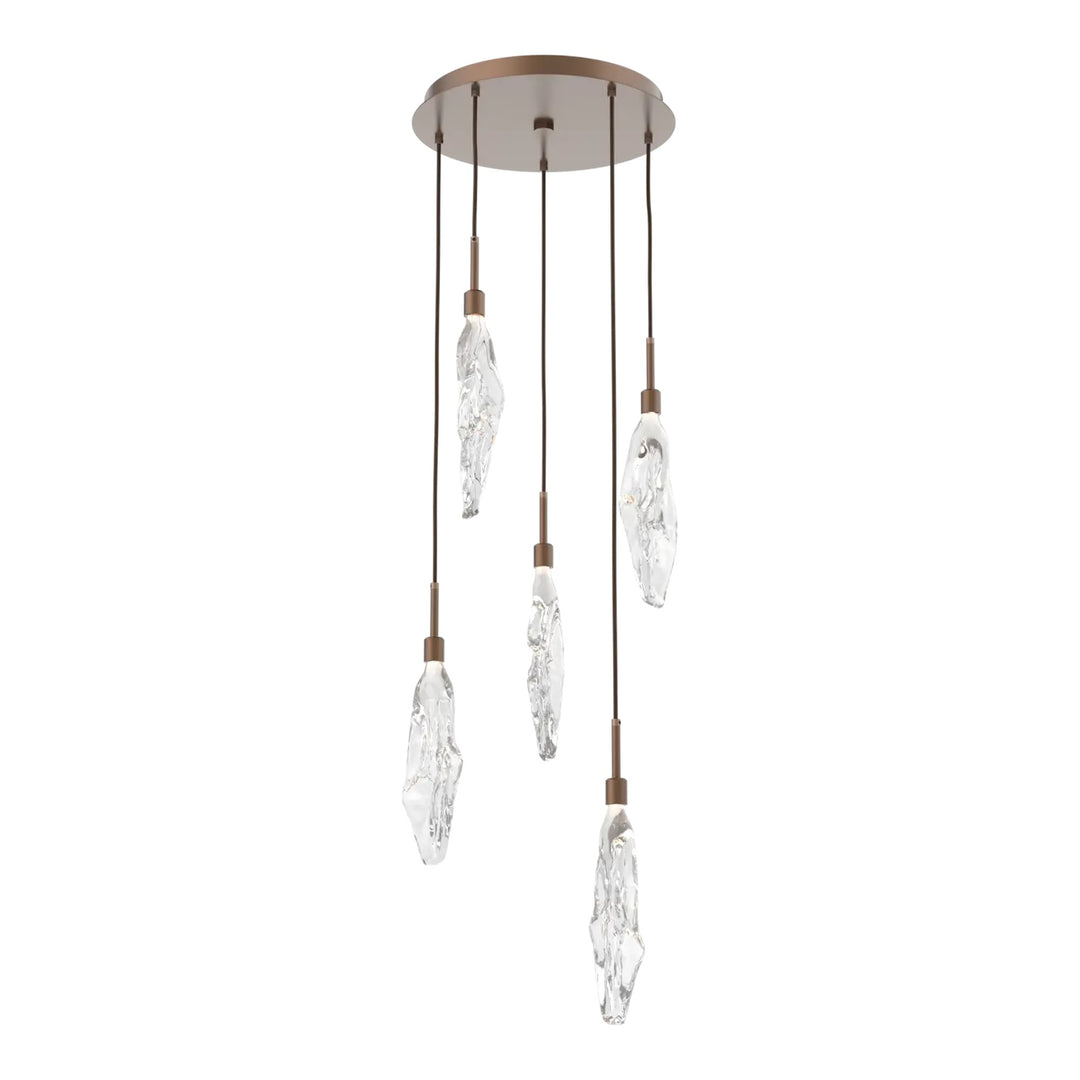 Icefall Round Pendant Chandelier by Hammerton Studio 5 Lights in Burnished Bronze with Clear glass