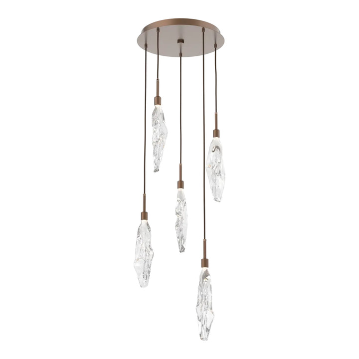 Icefall Round Pendant Chandelier by Hammerton Studio 5 Lights in Burnished Bronze with Clear glass