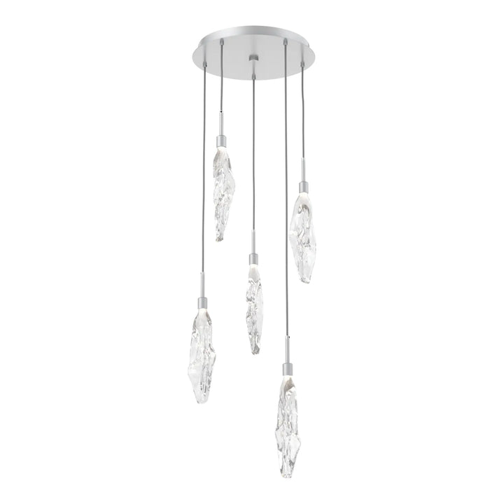 Icefall Round Pendant Chandelier by Hammerton Studio 5 Lights in Classic Silver with Clear glass