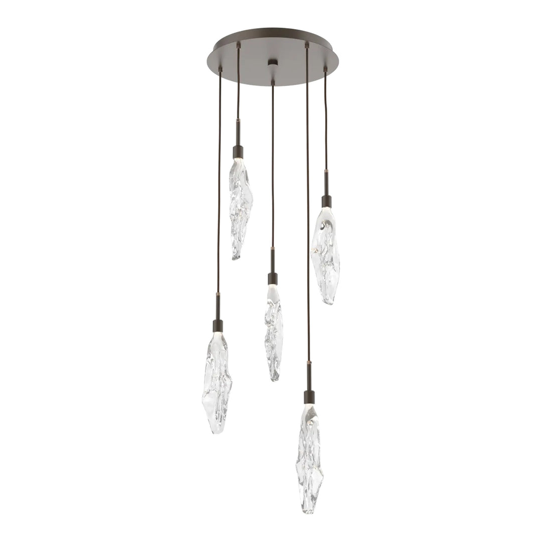 Icefall Round Pendant Chandelier by Hammerton Studio 5 Lights in Flat Bronze with Clear glass