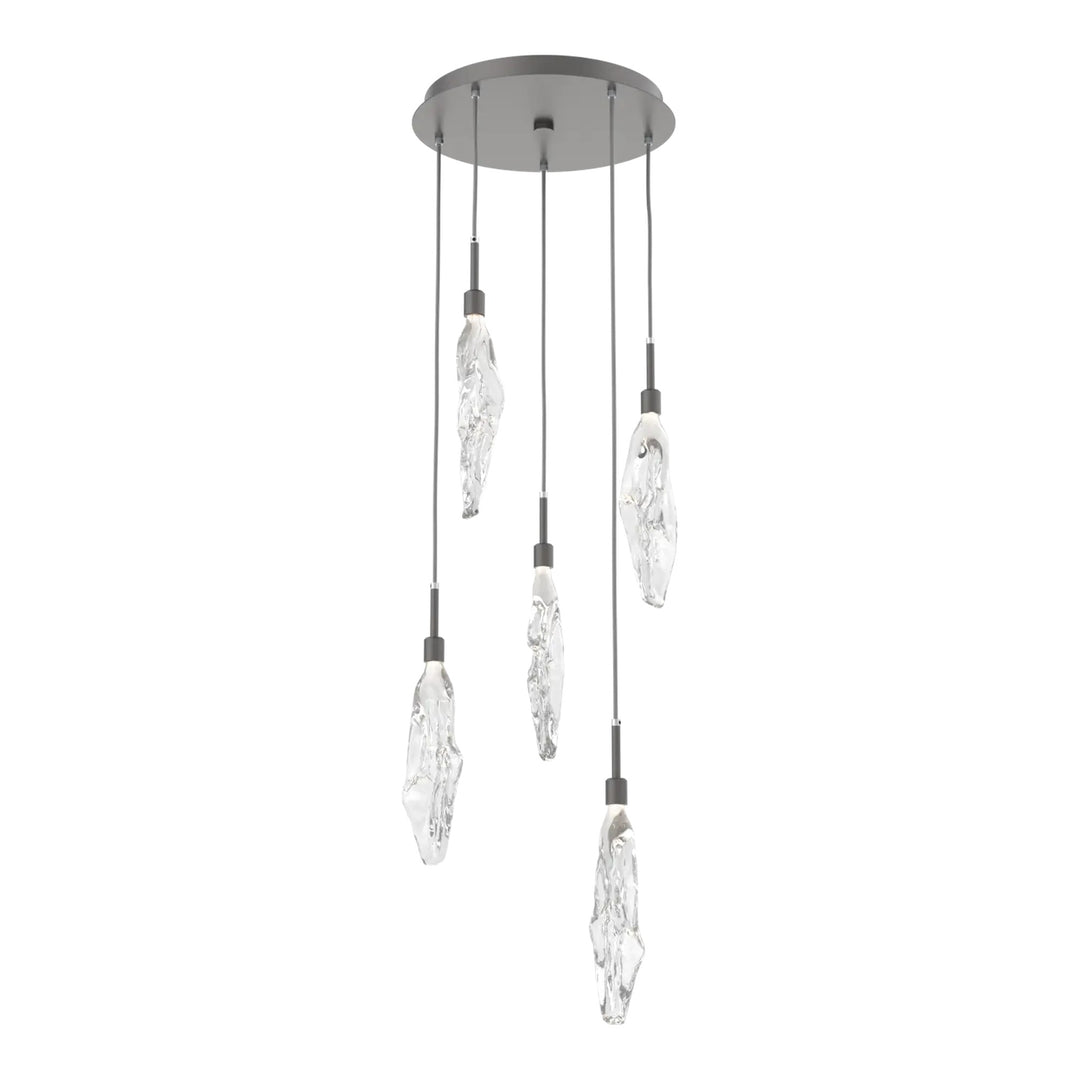 Icefall Round Pendant Chandelier by Hammerton Studio 5 Lights in Graphite with Clear glass