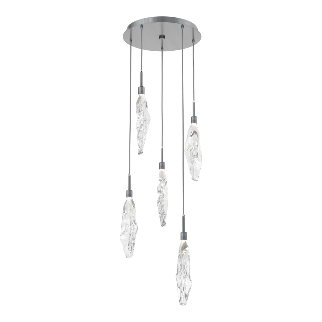 Icefall Round Pendant Chandelier by Hammerton Studio 5 Lights in Gunmetal with Clear glass