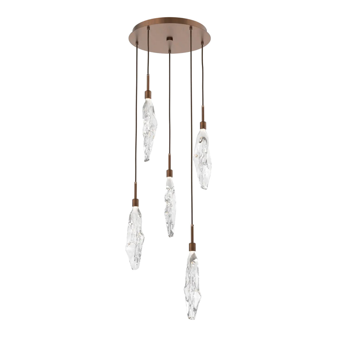 Icefall Round Pendant Chandelier by Hammerton Studio 5 Lights in Oil-Rubbed Bronze with Clear glass