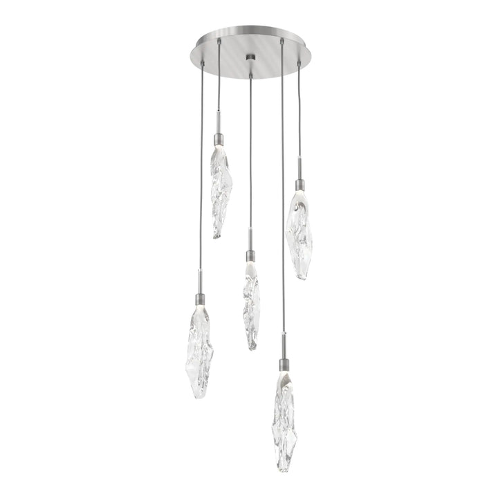 Icefall Round Pendant Chandelier by Hammerton Studio 5 Lights in Satin Nickel with Clear glass