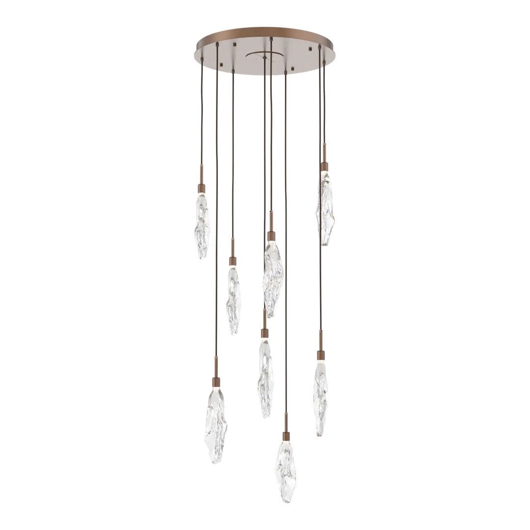 Icefall Round Pendant Chandelier by Hammerton Studio 8 Lights in Burnished Bronze with Clear glass