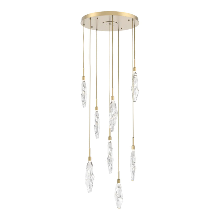Icefall Round Pendant Chandelier by Hammerton Studio 8 Lights in Gilded Brass with Clear glass