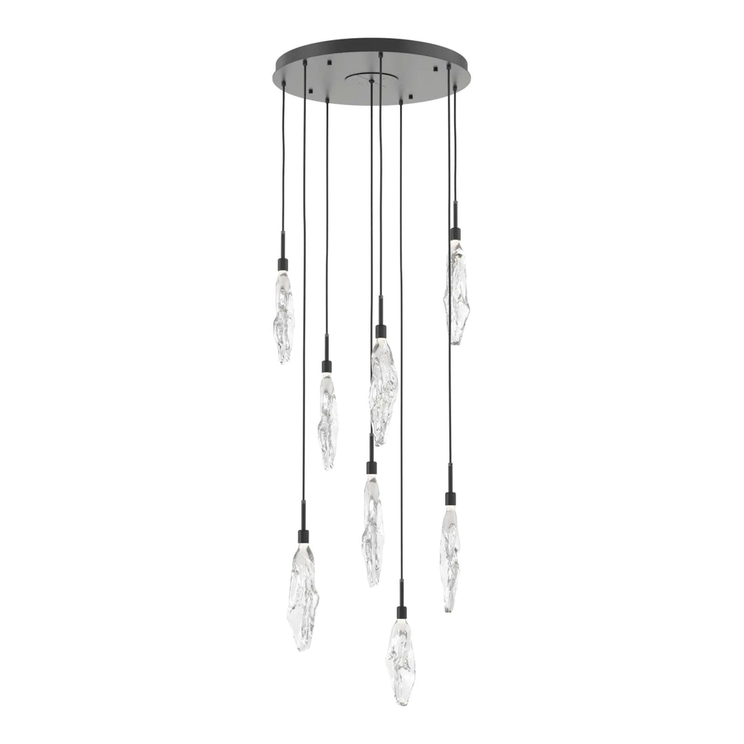Icefall Round Pendant Chandelier by Hammerton Studio 8 Lights in Matte Black with Clear glass