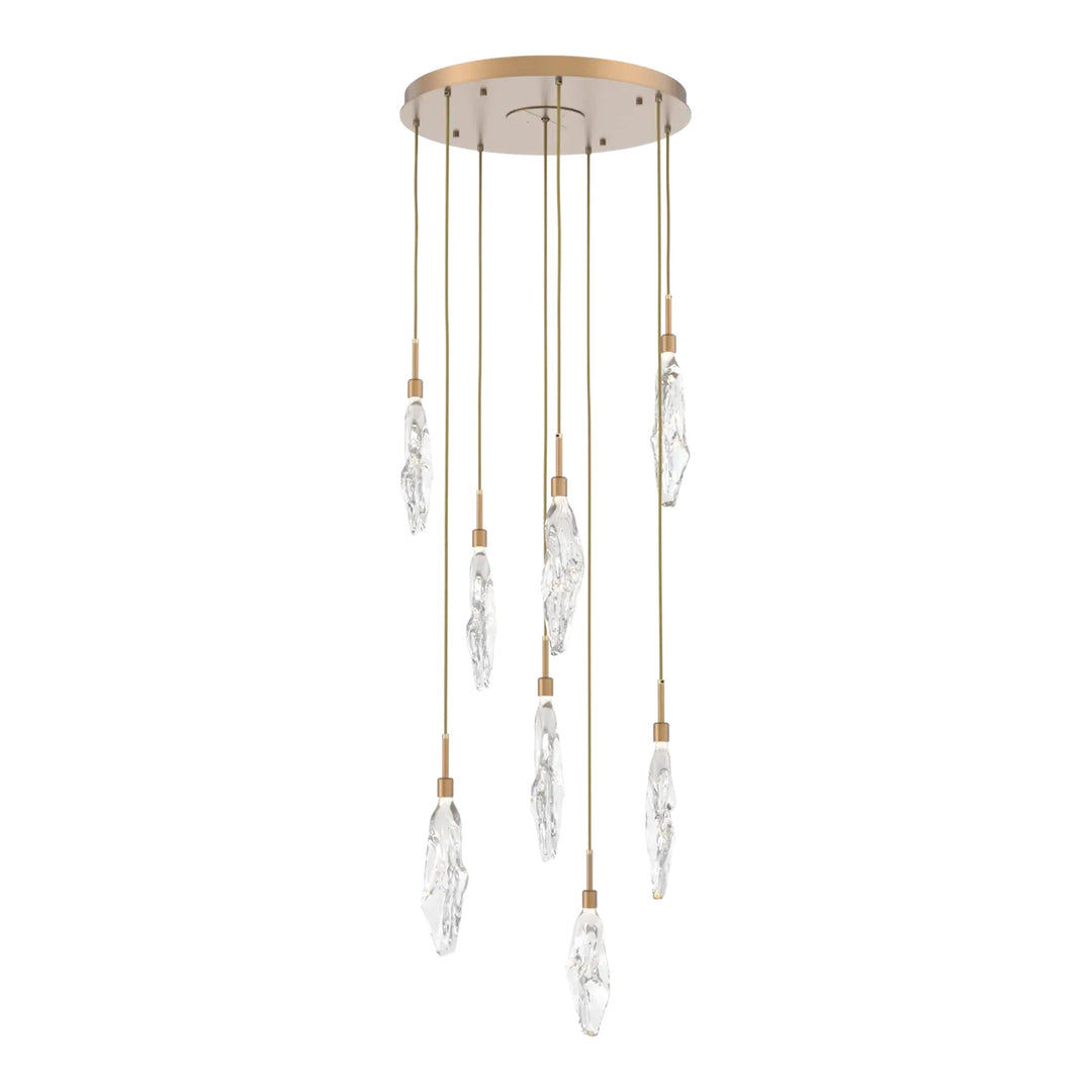 Icefall Round Pendant Chandelier by Hammerton Studio 8 Lights in Novel Brass with Clear glass
