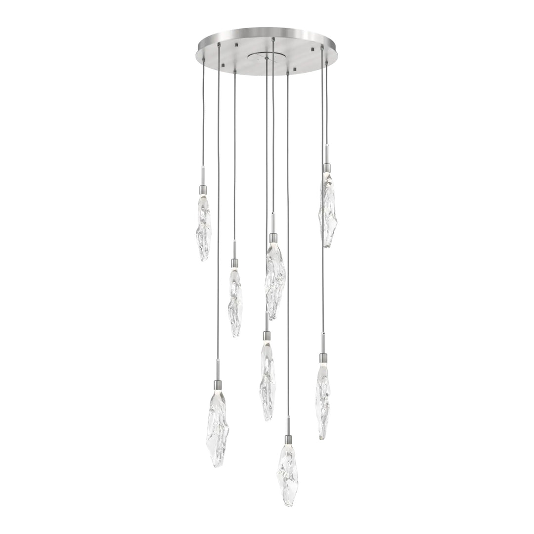 Icefall Round Pendant Chandelier by Hammerton Studio 8 Lights in Satin Nickel with Clear glass
