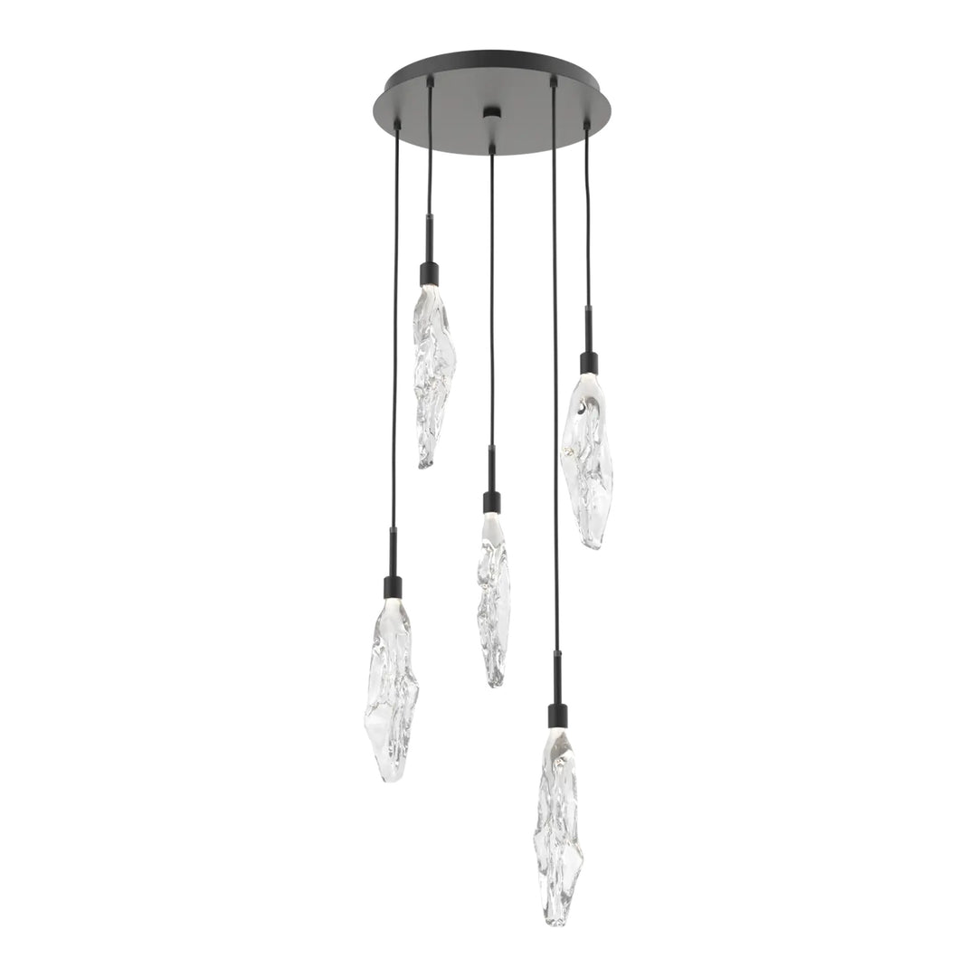 Icefall Round Pendant Chandelier by Hammerton Studio 5 Lights in Matte Black with Clear glass