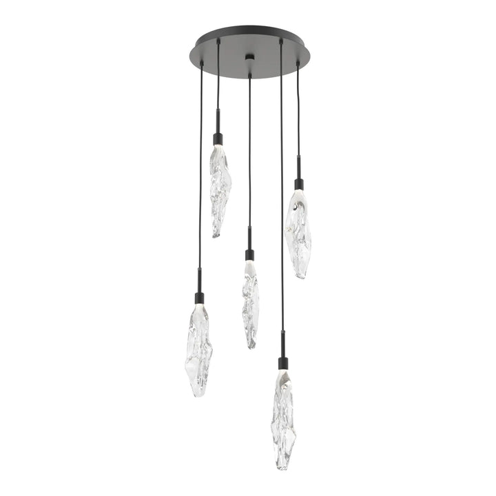 Icefall Round Pendant Chandelier by Hammerton Studio 5 Lights in Matte Black with Clear glass
