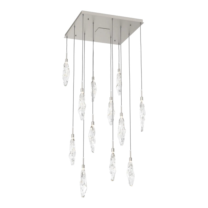 Icefall Square Pendant Chandelier by Hammerton Studio 12 Lights in Beige Silver with Clear glass
