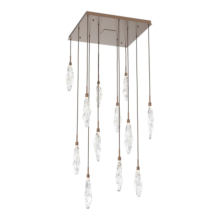 Icefall Square Pendant Chandelier by Hammerton Studio 12 Lights in Burnished Bronze with Clear glass