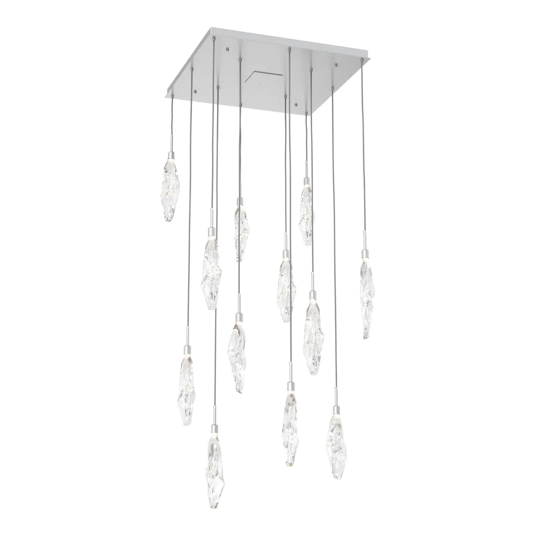 Icefall Square Pendant Chandelier by Hammerton Studio 12 Lights in Classic Silver with Clear glass