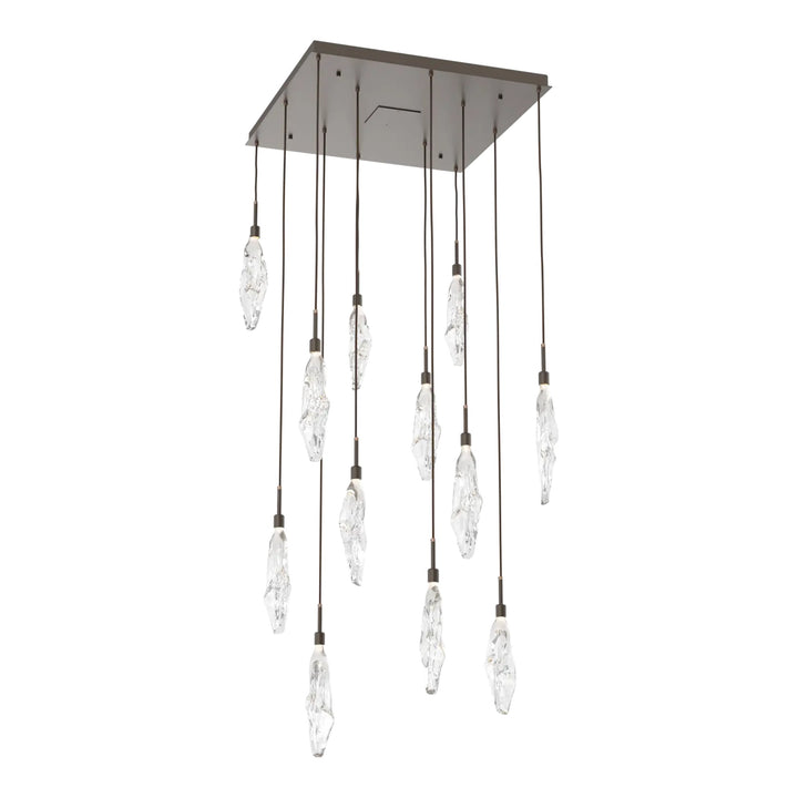 Icefall Square Pendant Chandelier by Hammerton Studio 12 Lights in Flat Bronze with Clear glass