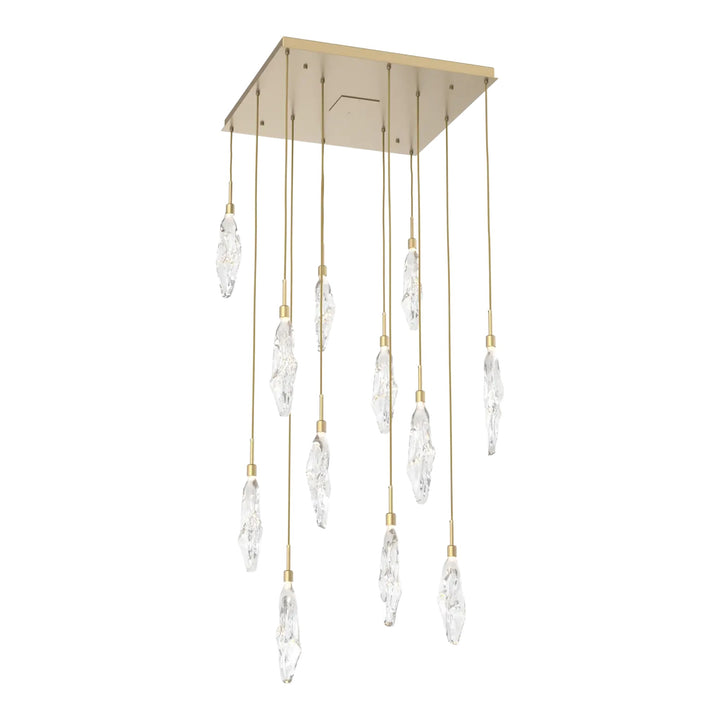 Icefall Square Pendant Chandelier by Hammerton Studio 12 Lights in Gilded Brass with Clear glass