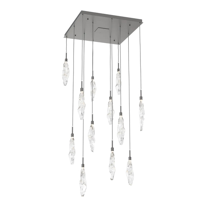 Icefall Square Pendant Chandelier by Hammerton Studio 12 Lights in Graphite with Clear glass