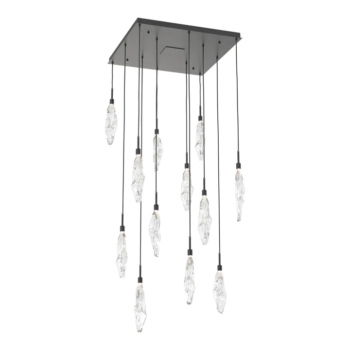 Icefall Square Pendant Chandelier by Hammerton Studio 12 Lights in Matte Black with Clear glass