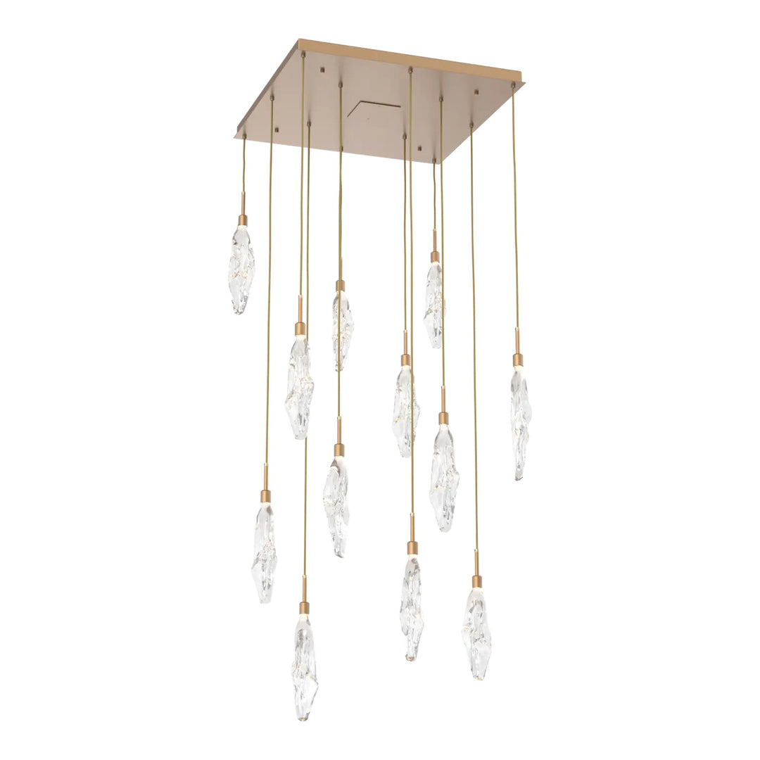 Icefall Square Pendant Chandelier by Hammerton Studio 12 Lights in Novel Brass with Clear glass