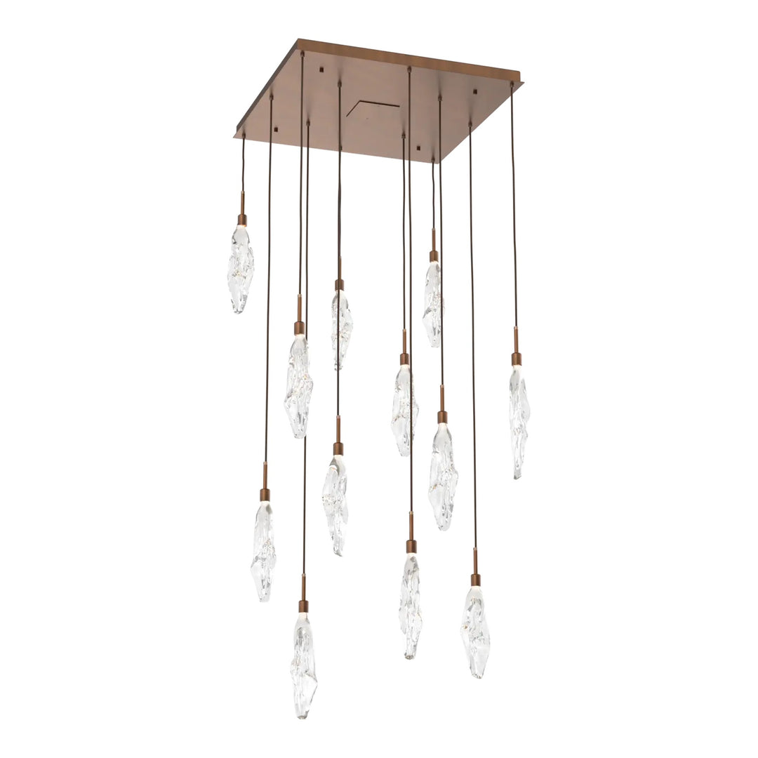 Icefall Square Pendant Chandelier by Hammerton Studio 12 Lights in Oil-Rubbed Bronze with Clear glass