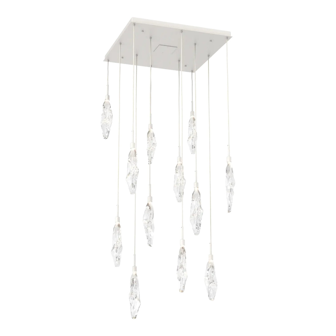 Icefall Square Pendant Chandelier by Hammerton Studio 12 Lights in Salt White with Clear glass