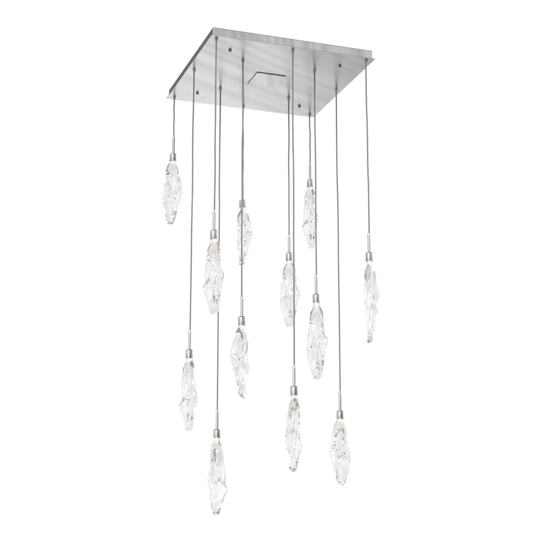 Icefall Square Pendant Chandelier by Hammerton Studio 12 Lights in Satin Nickel with Clear glass