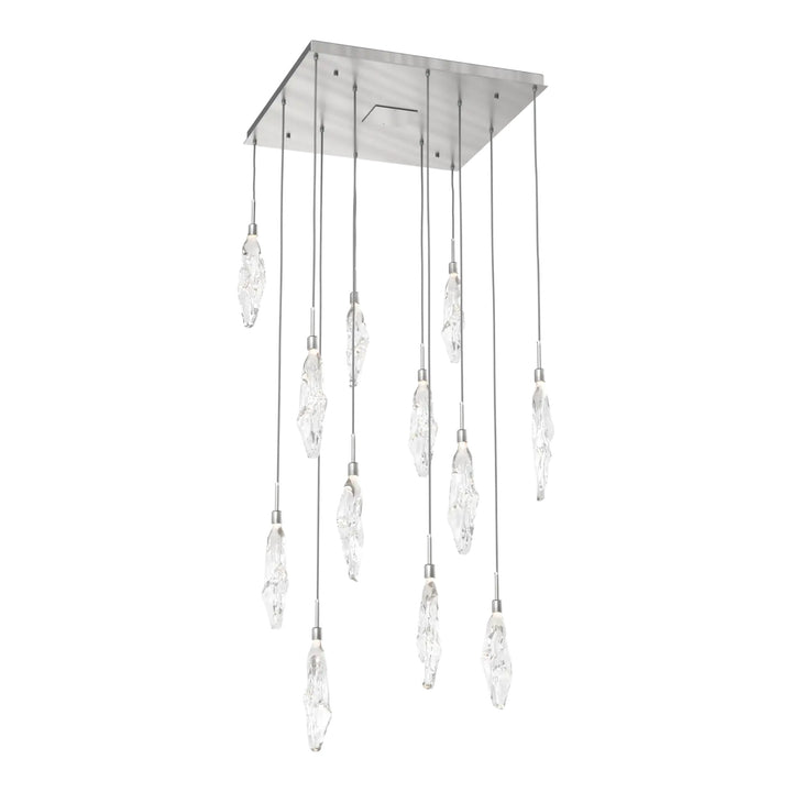 Icefall Square Pendant Chandelier by Hammerton Studio 12 Lights in Satin Nickel with Clear glass