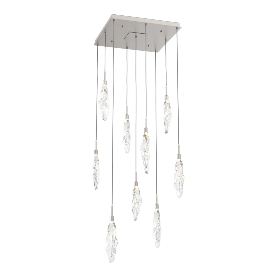 Icefall Square Pendant Chandelier by Hammerton Studio 9 Lights in Beige Silver with Clear glass