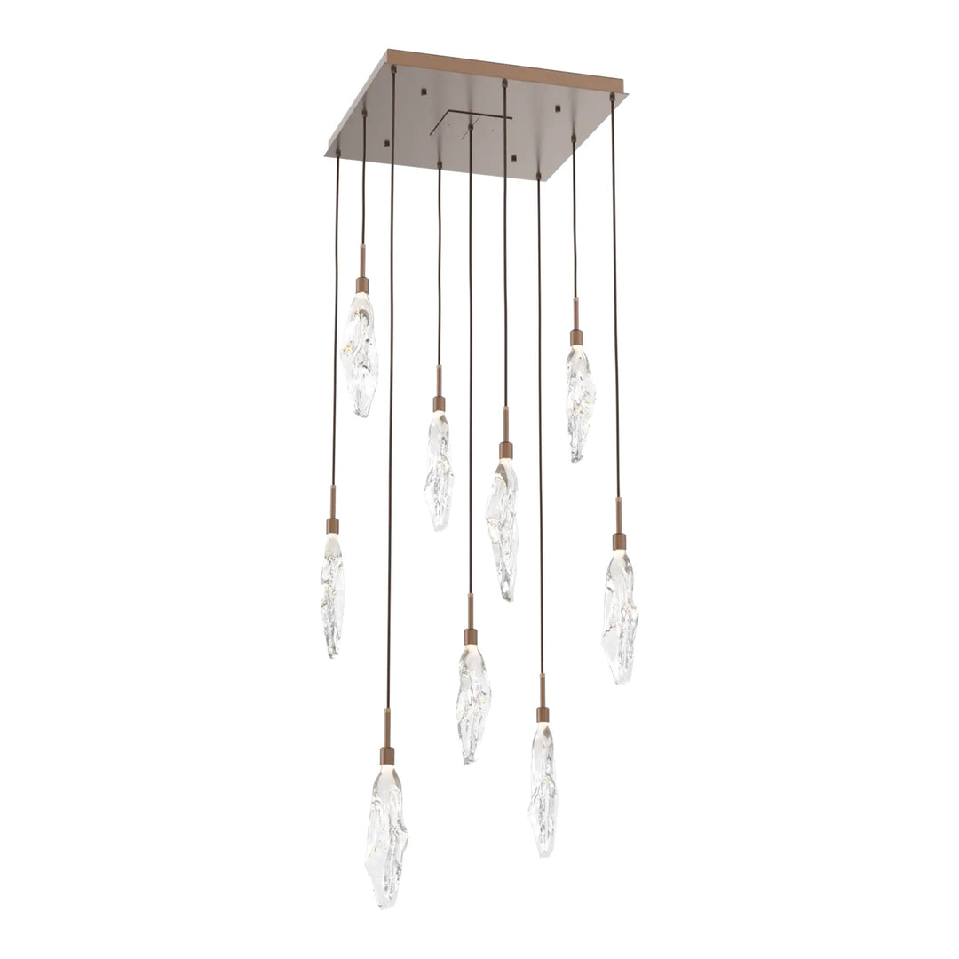 Icefall Square Pendant Chandelier by Hammerton Studio 9 Lights in Burnished Bronze with Clear glass