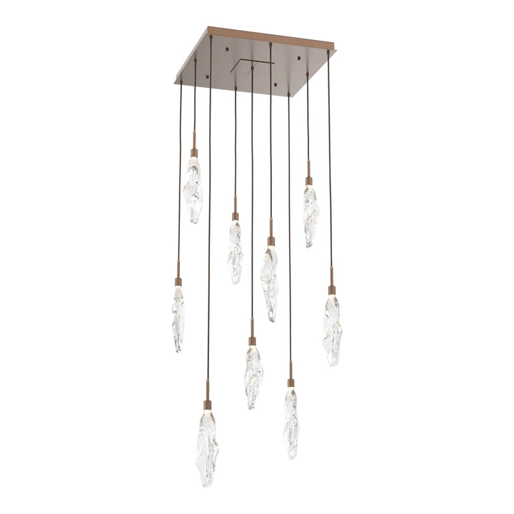 Icefall Square Pendant Chandelier by Hammerton Studio 9 Lights in Burnished Bronze with Clear glass