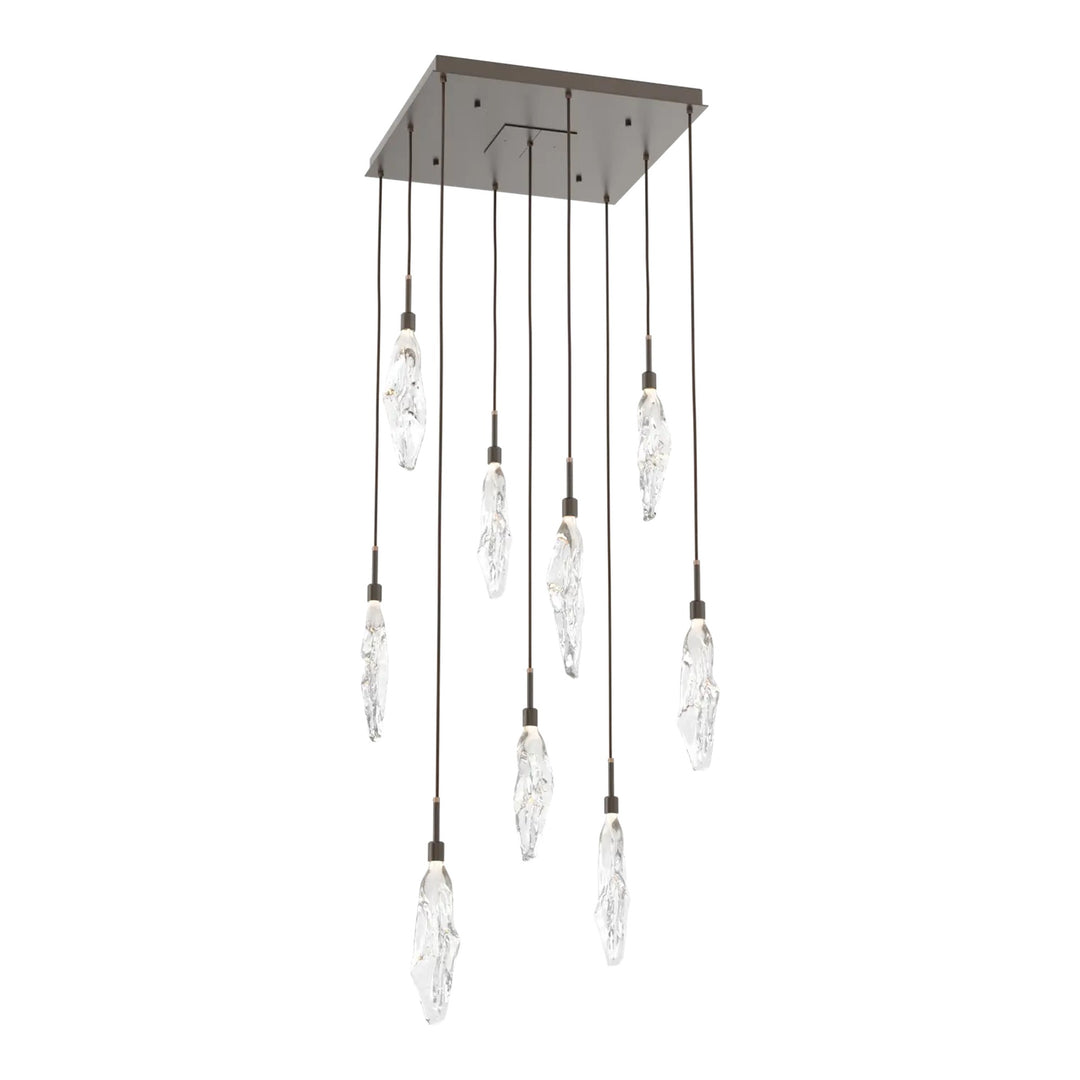 Icefall Square Pendant Chandelier by Hammerton Studio 9 Lights in Flat Bronze with Clear glass