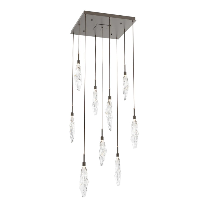 Icefall Square Pendant Chandelier by Hammerton Studio 9 Lights in Flat Bronze with Clear glass