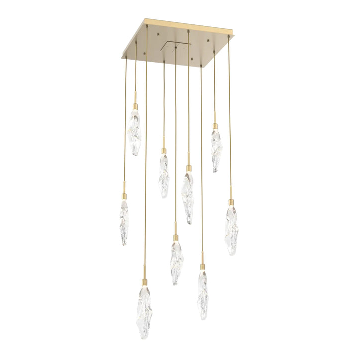 Icefall Square Pendant Chandelier by Hammerton Studio 9 Lights in Gilded Brass with Clear glass