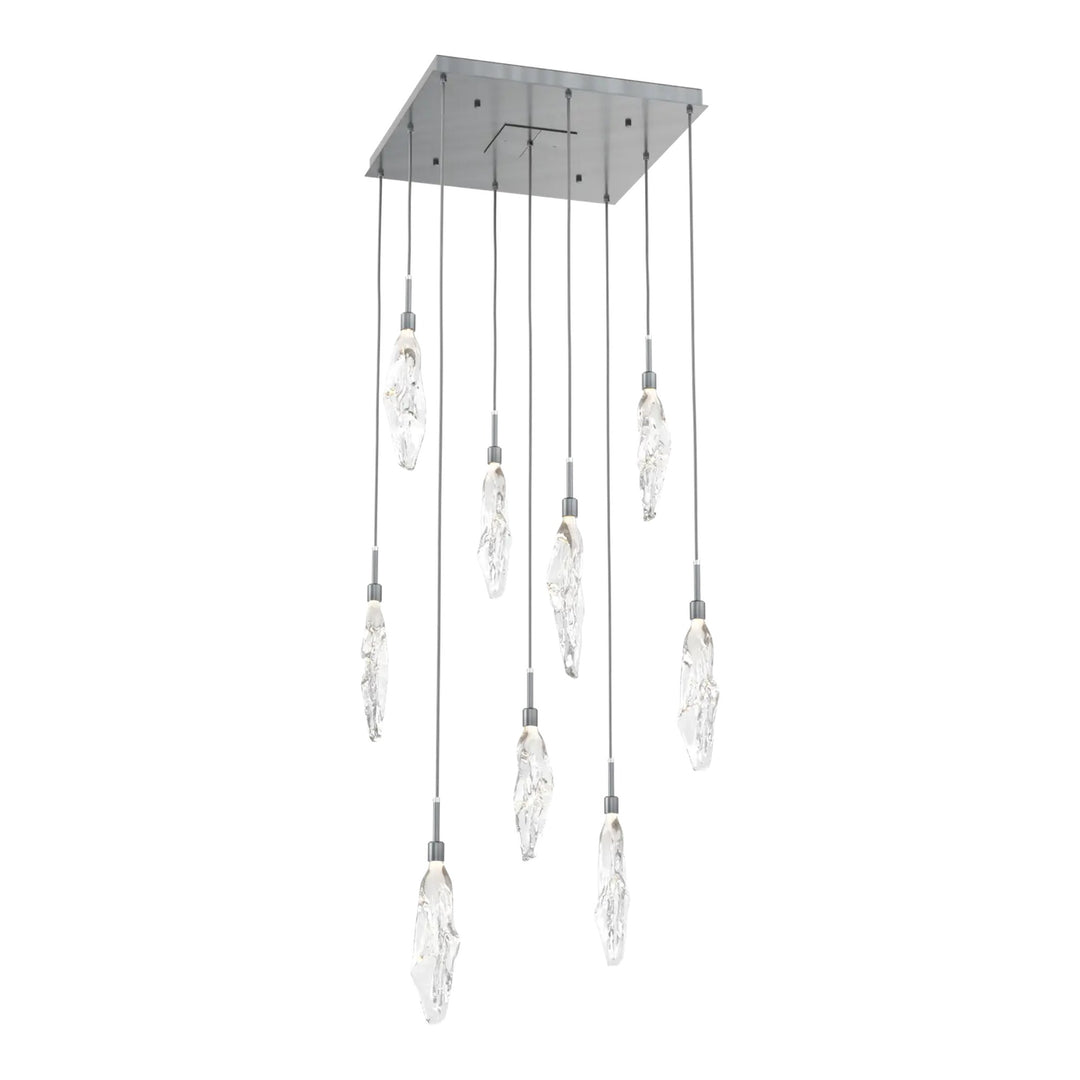 Icefall Square Pendant Chandelier by Hammerton Studio 9 Lights in Gunmetal with Clear glass