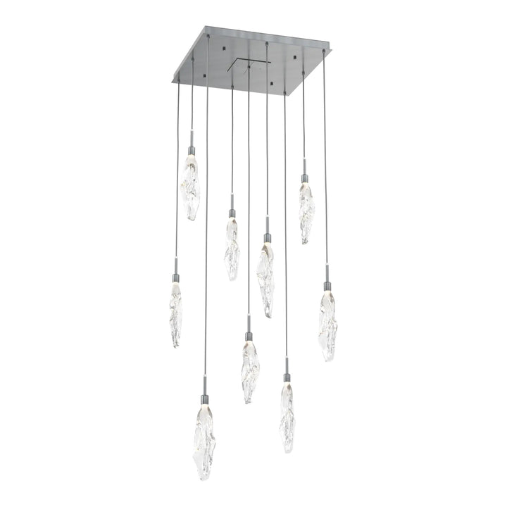 Icefall Square Pendant Chandelier by Hammerton Studio 9 Lights in Gunmetal with Clear glass