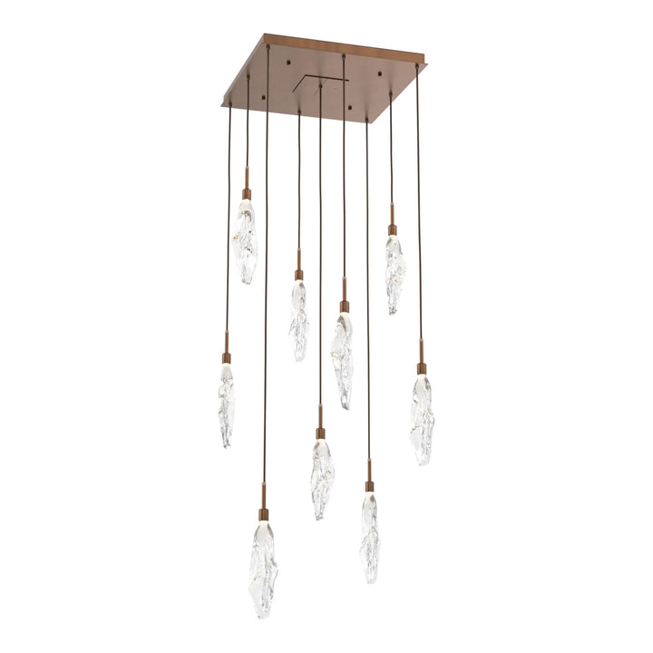 Icefall Square Pendant Chandelier by Hammerton Studio 9 Lights in Oil-Rubbed Bronze with Clear glass