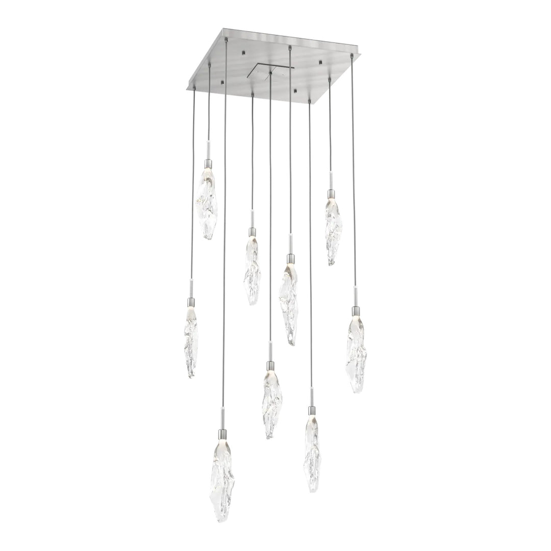 Icefall Square Pendant Chandelier by Hammerton Studio 9 Lights in Satin Nickel with Clear glass