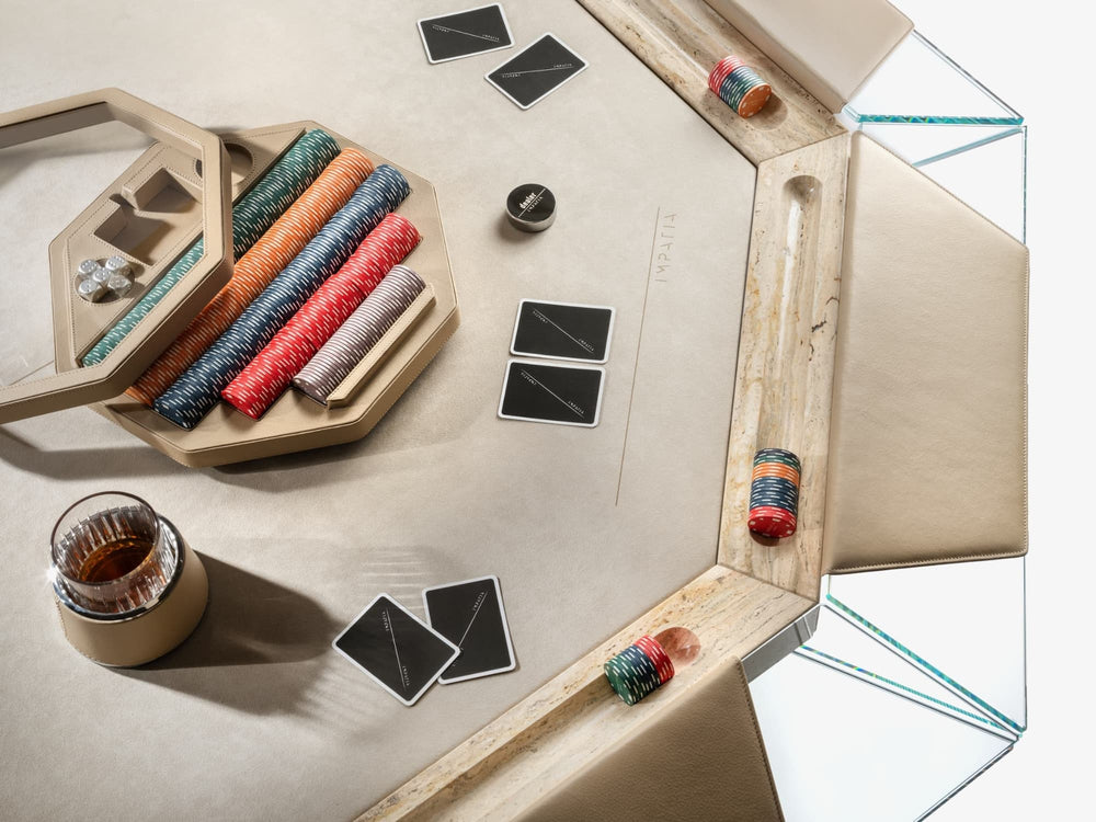 Impatia Leather Poker Game Set on an Unootto poker table